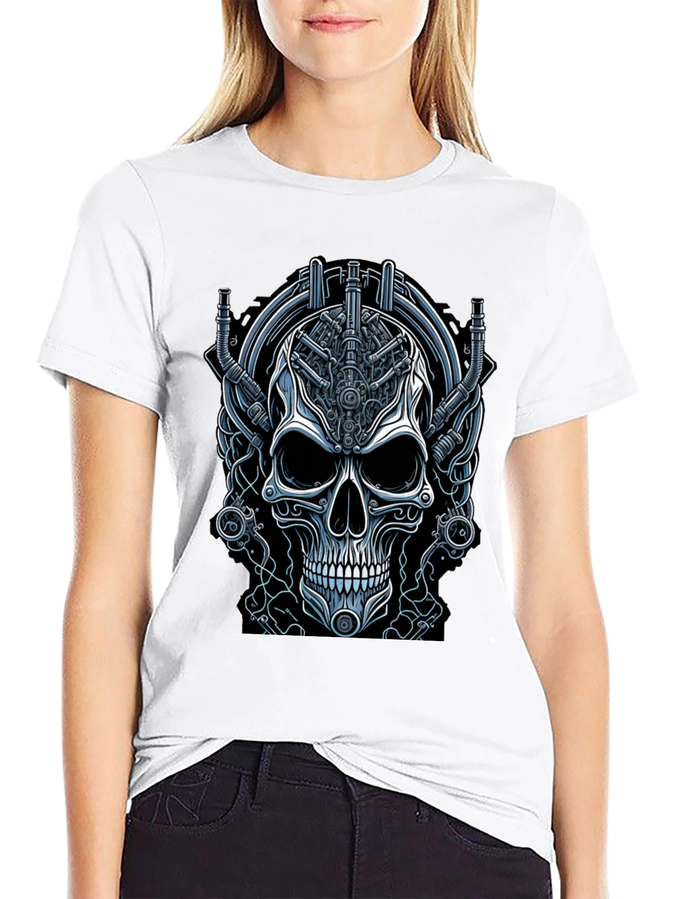 Steampunk Skull Graphic Tee - Black Cotton T-Shirt