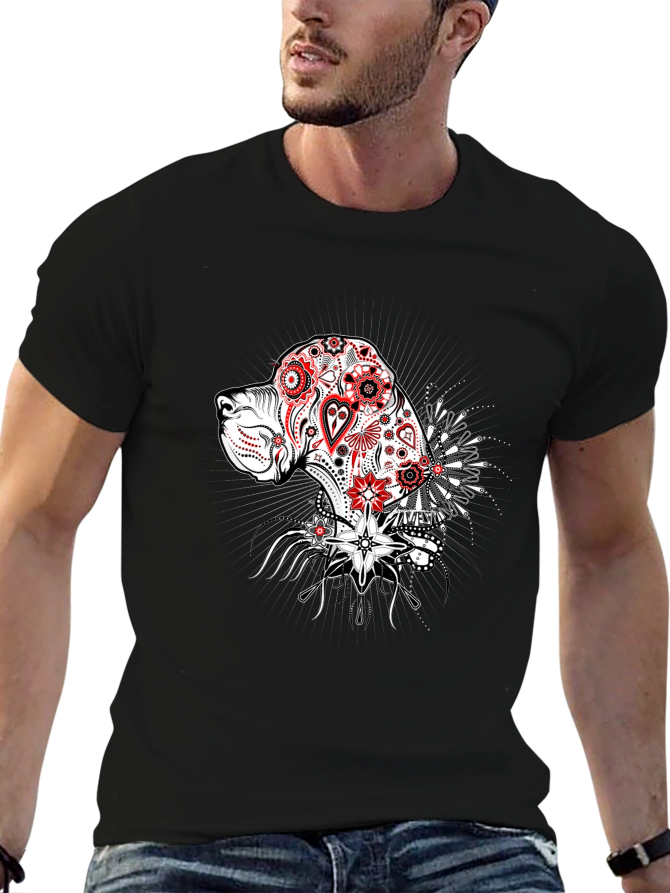 Dog Sugar Skull Graphic T-Shirt