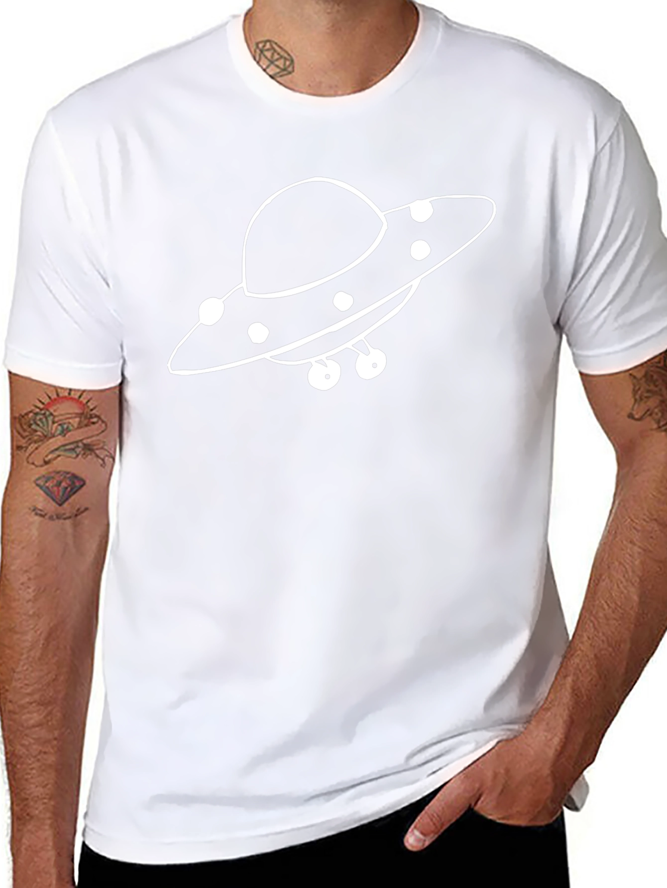 UFO Graphic T-Shirt - Black Cotton Blend Casual Tee
