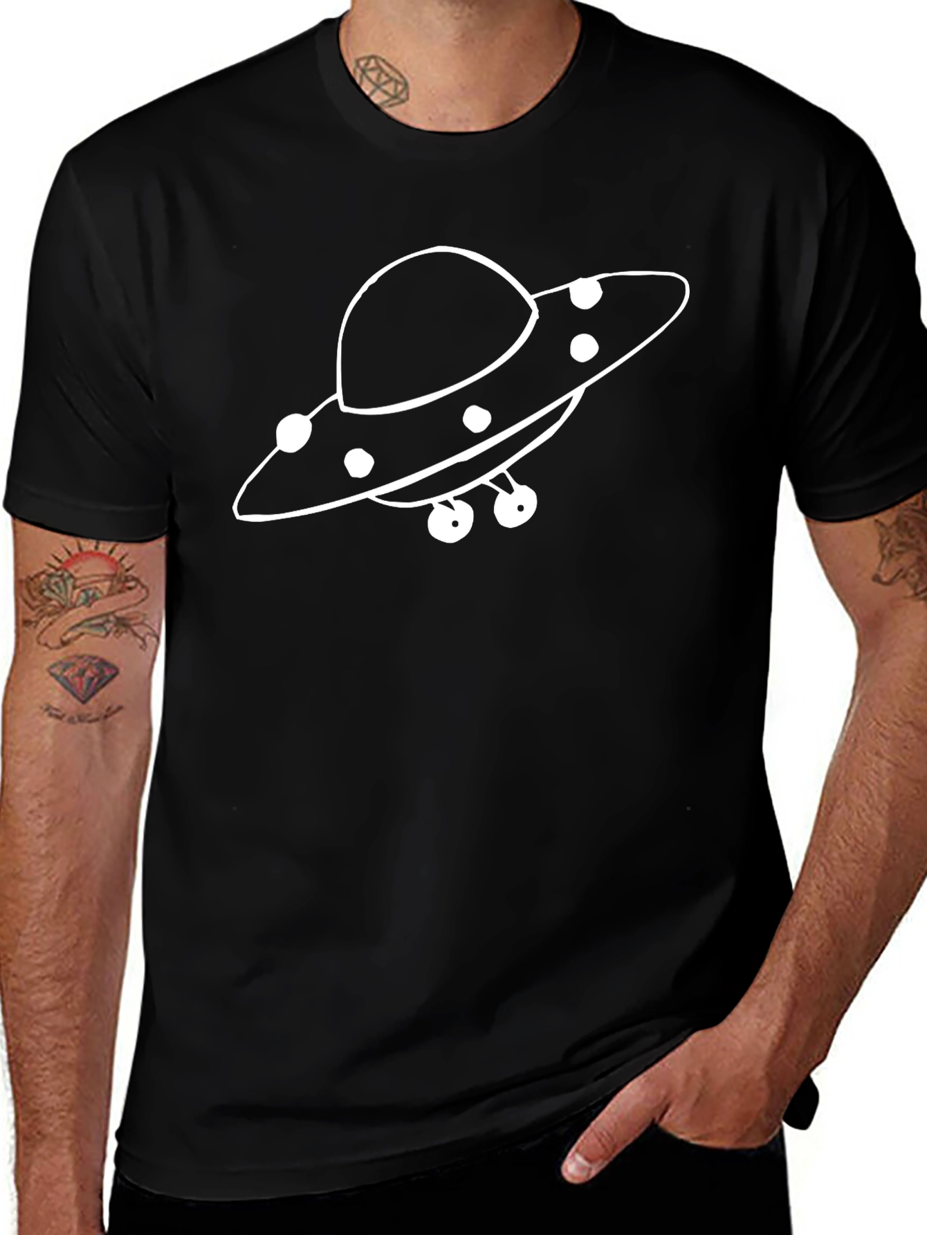 UFO Graphic T-Shirt - Black Cotton Blend Casual Tee