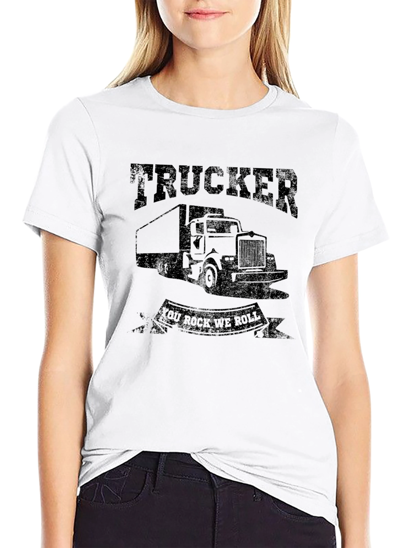 Trucker You Rock We Roll Graphic Tee - Black