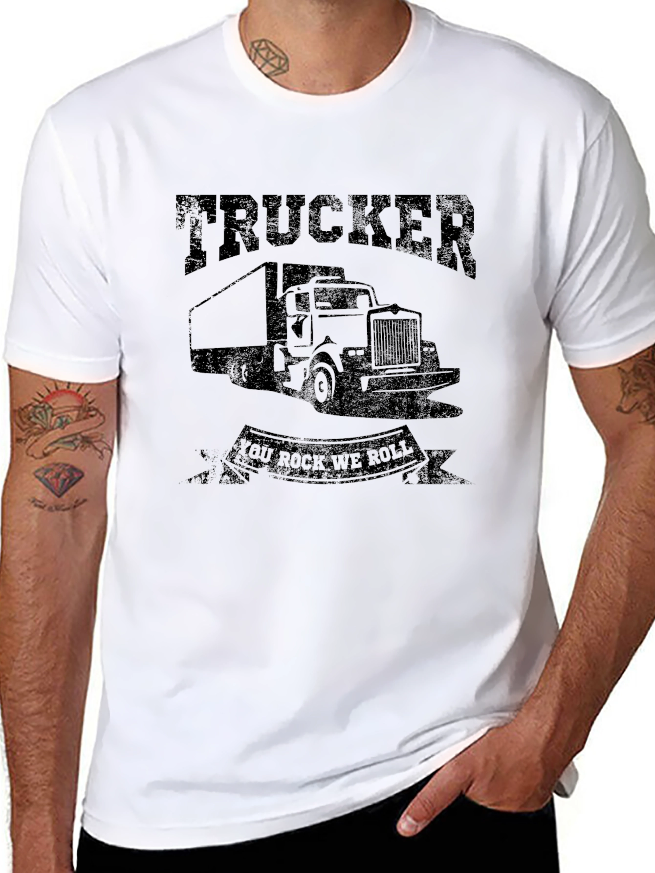 Trucker You Rock We Roll Graphic Tee - Black