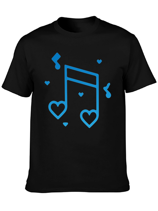 Heart Music Note Graphic Black T-Shirt