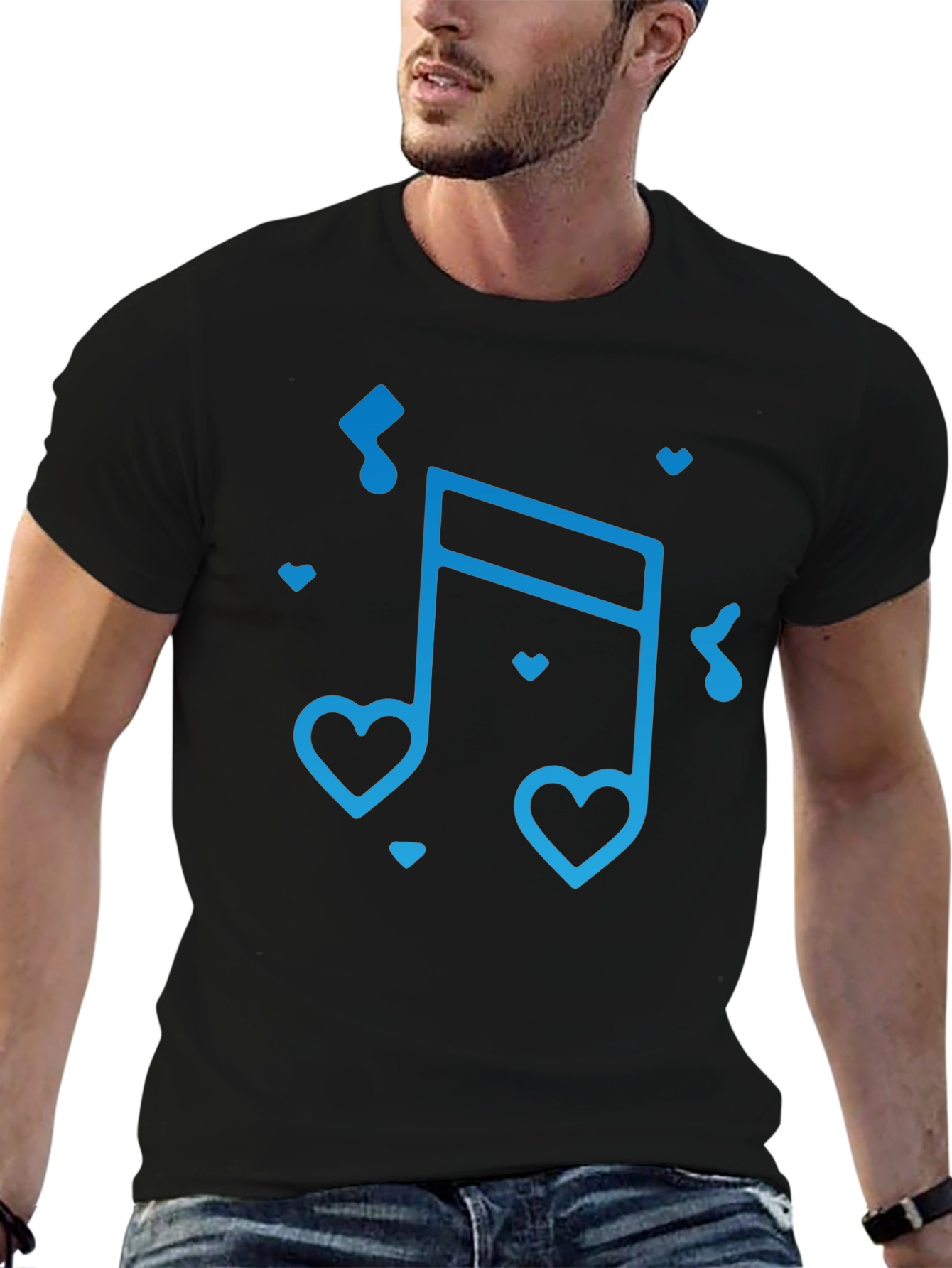 Heart Music Note Graphic Black T-Shirt