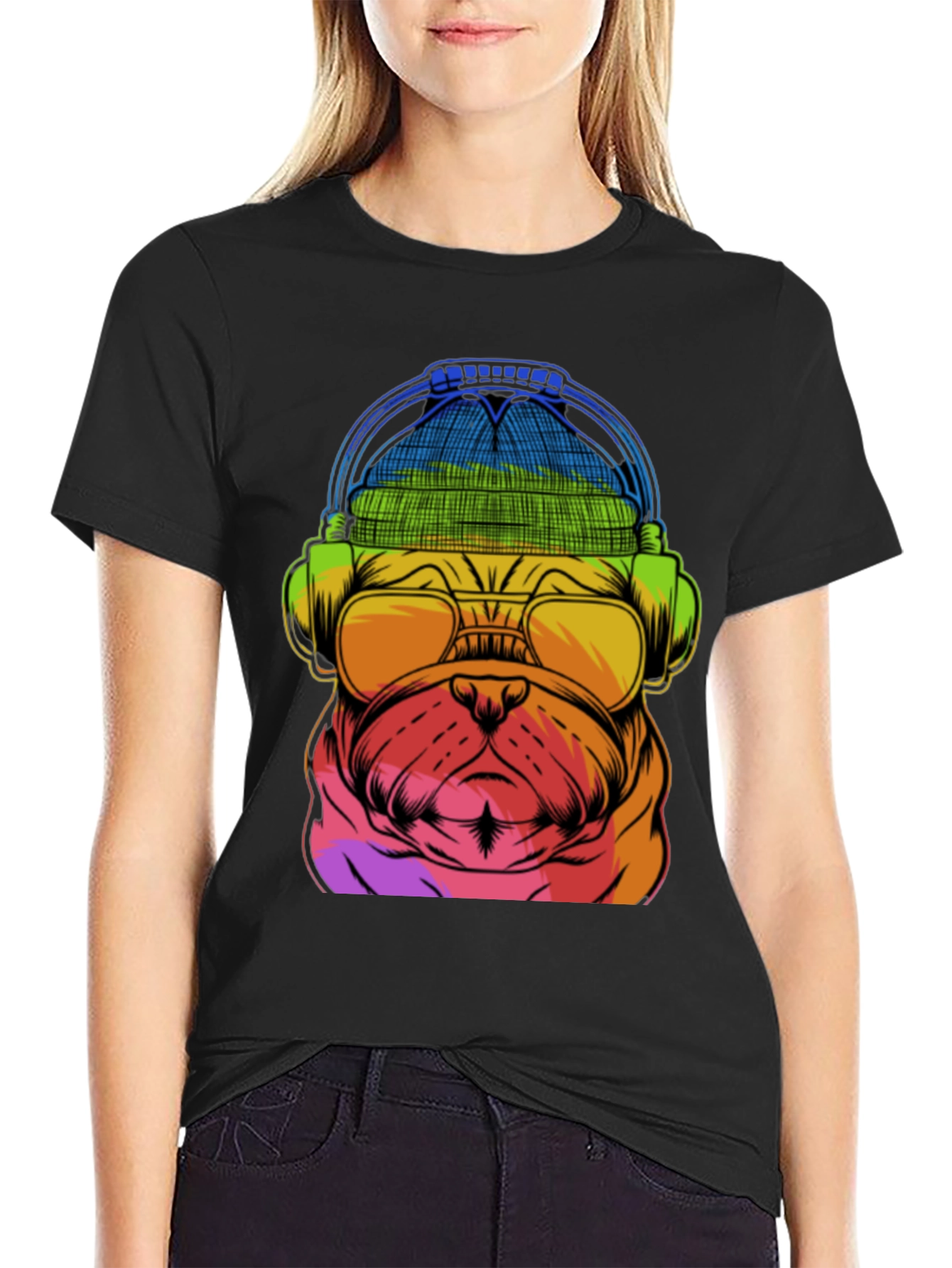 Rainbow Pug DJ T-Shirt - Music Lover Dog Tee