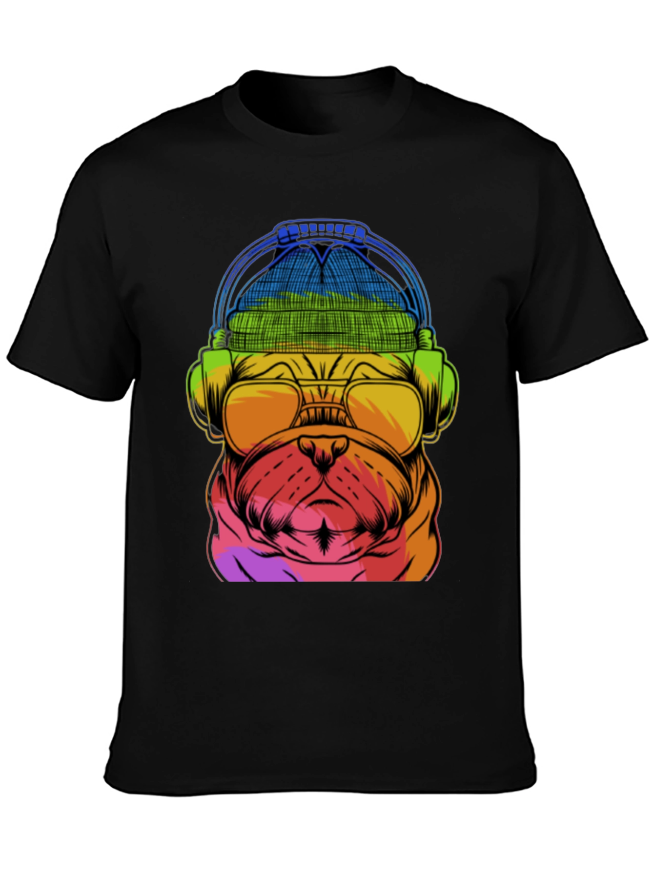 Rainbow Pug DJ T-Shirt - Music Lover Dog Tee