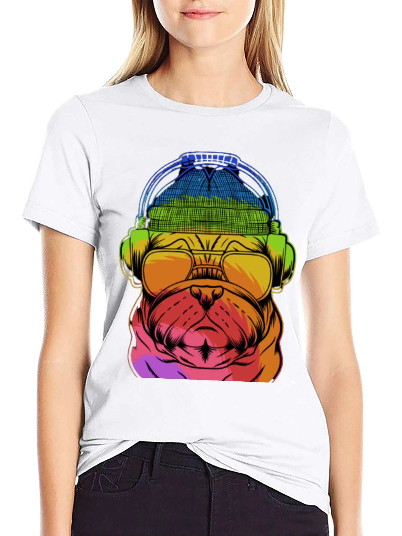 Rainbow Pug DJ T-Shirt - Music Lover Dog Tee