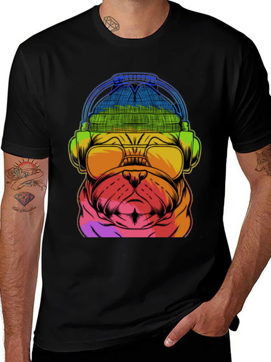 Rainbow Pug DJ T-Shirt - Music Lover Dog Tee