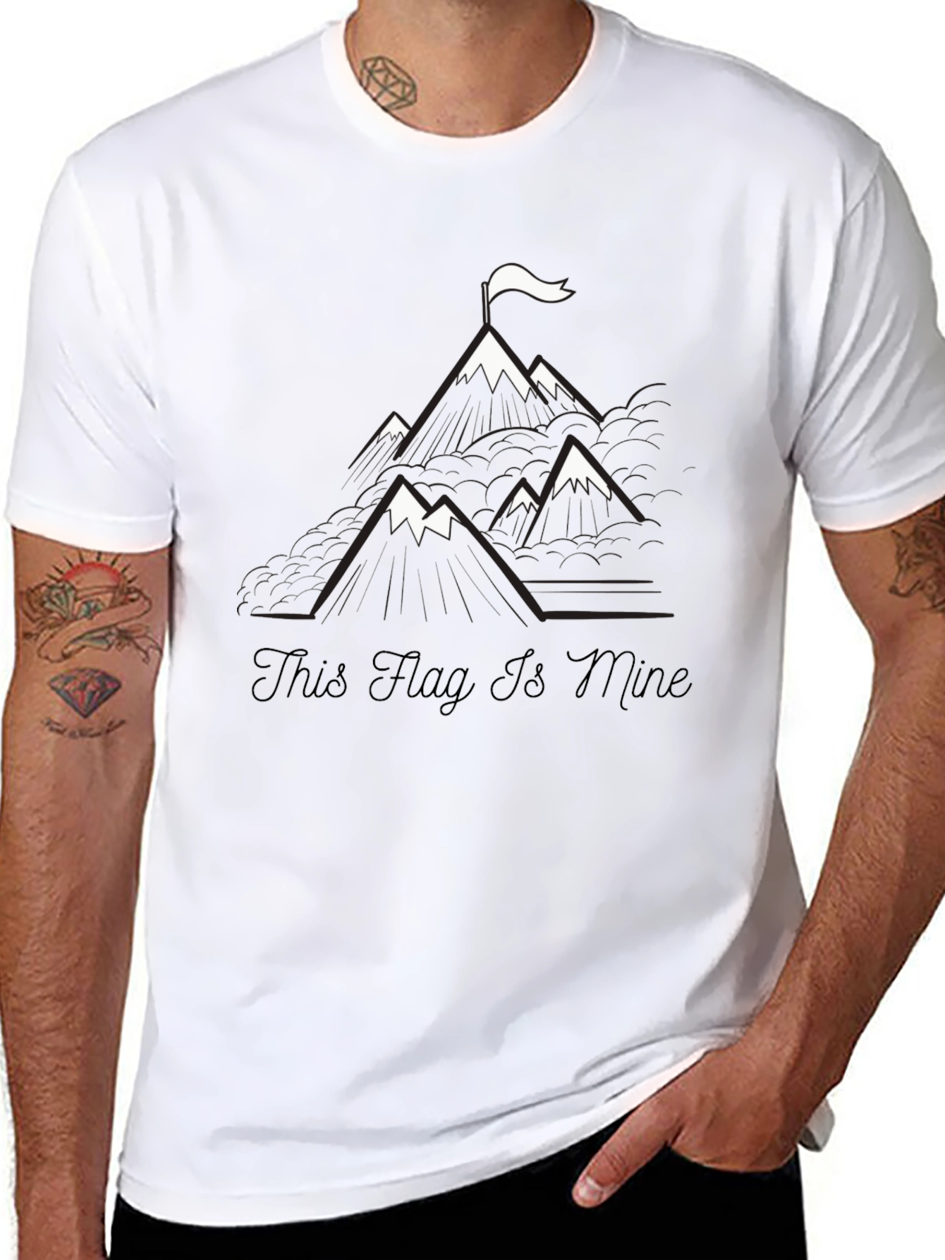 Mountain Flag Graphic Tee - Black Cotton T-Shirt