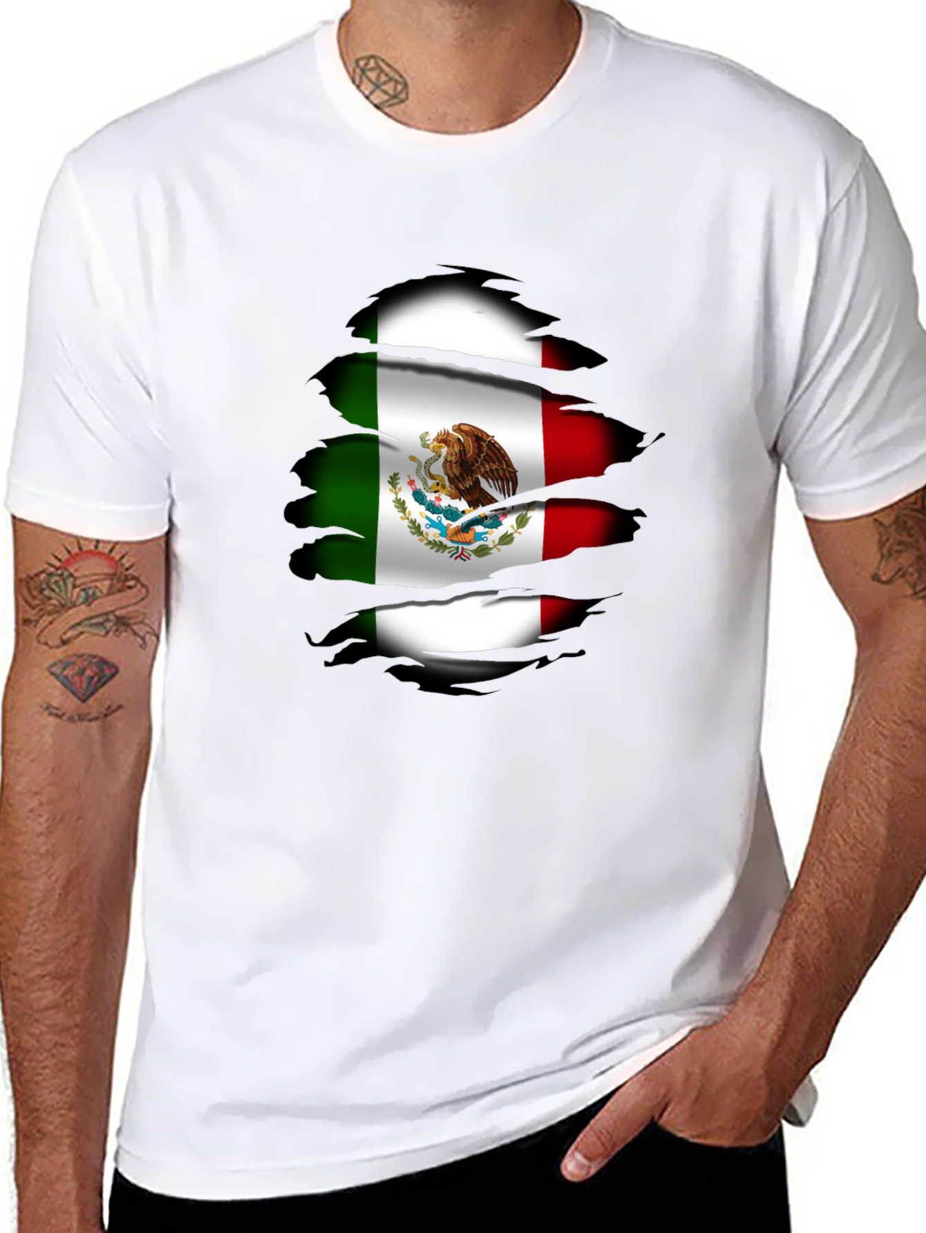 Mexican Flag T-Shirt Ripped Design