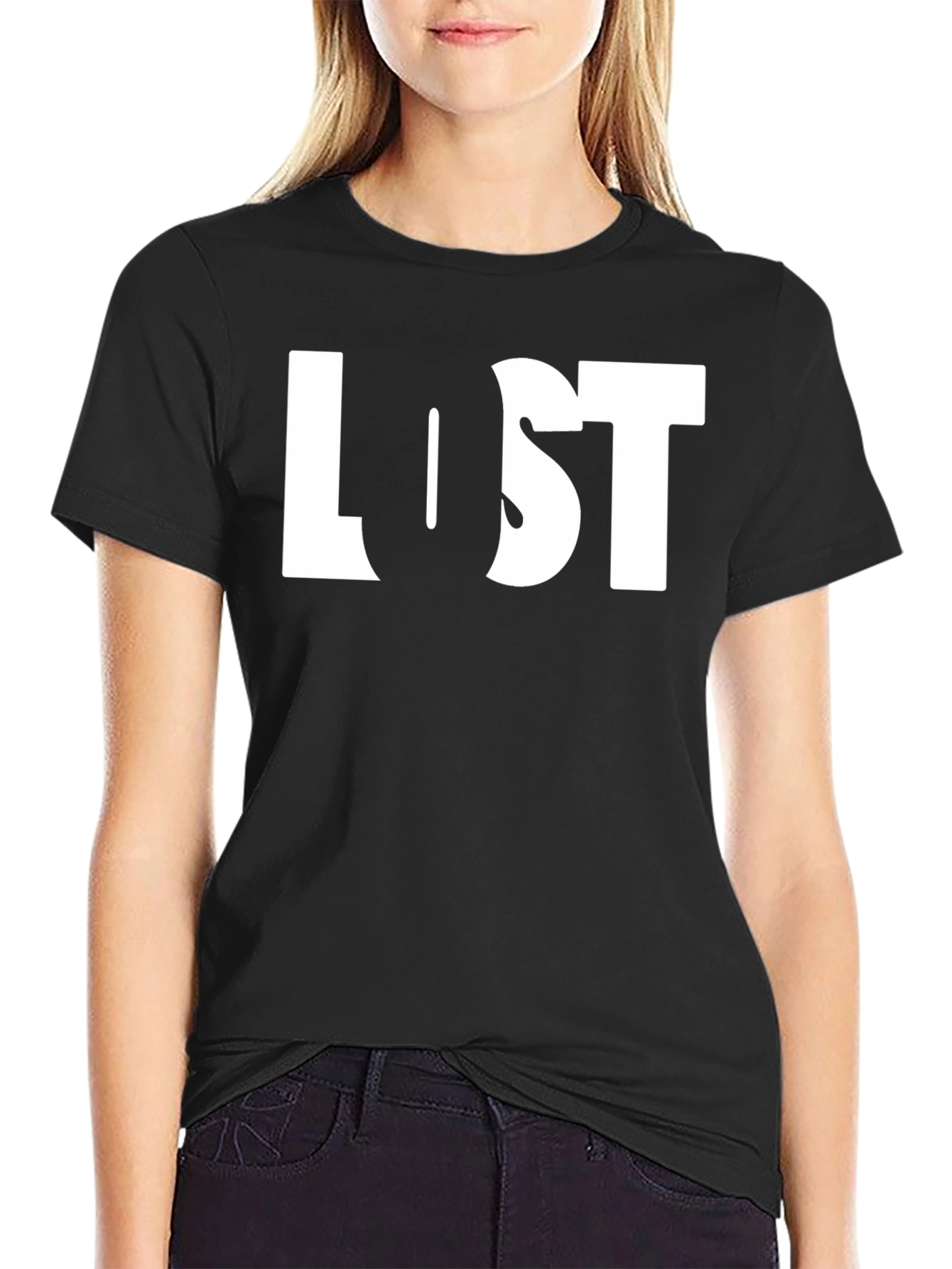 Lost Graphic Print Black Crew Neck T-Shirt