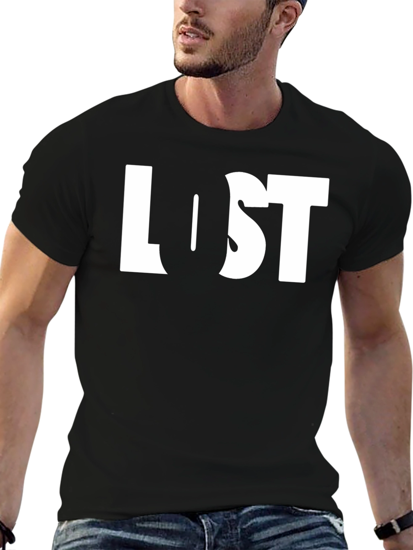 Lost Graphic Print Black Crew Neck T-Shirt