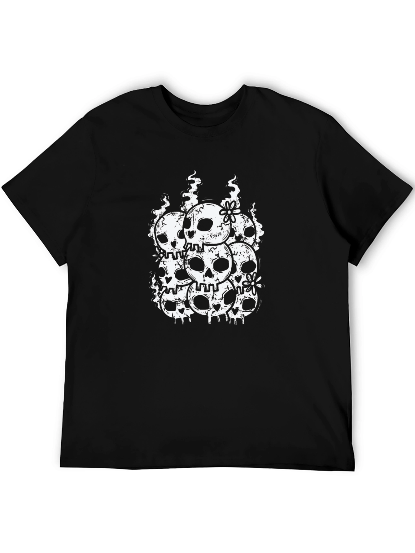 Skull & Flower Graphic Tee - Black Cotton Blend