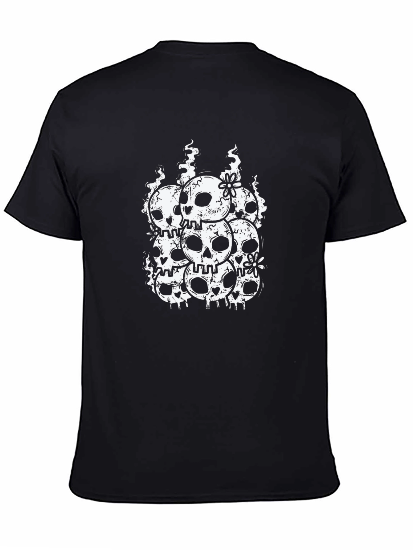 Skull & Flower Graphic Tee - Black Cotton Blend