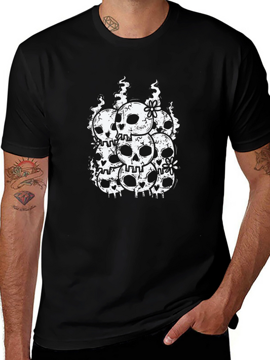 Skull & Flower Graphic Tee - Black Cotton Blend