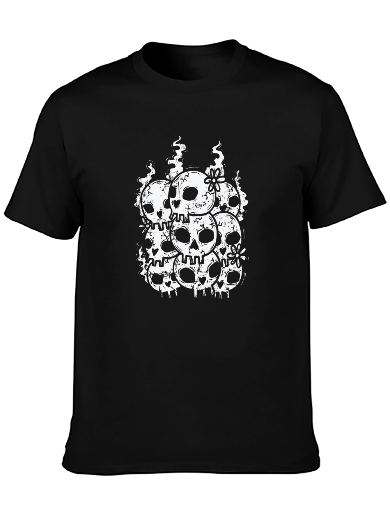 Skull & Flower Graphic Tee - Black Cotton Blend