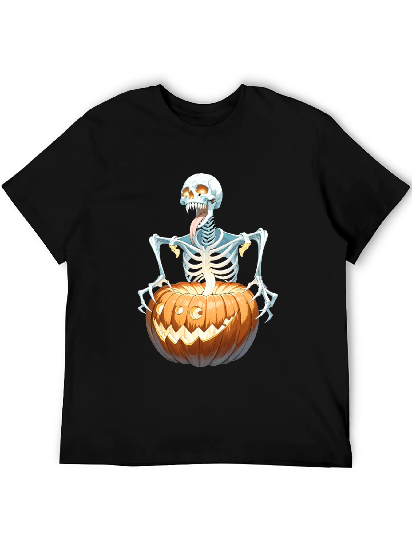 Spooky Skeleton Pumpkin Graphic Tee - Halloween Shirt
