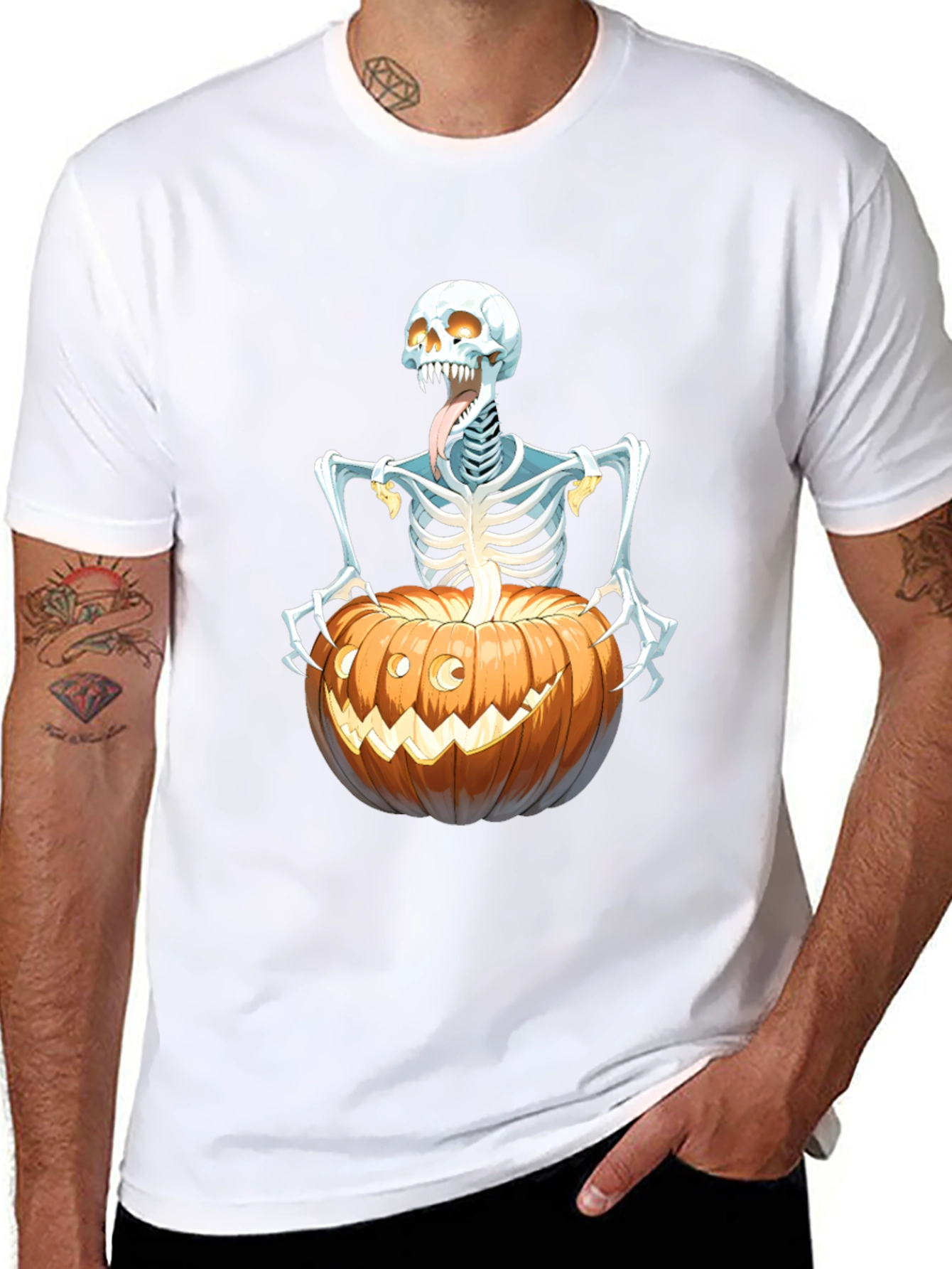 Spooky Skeleton Pumpkin Graphic Tee - Halloween Shirt
