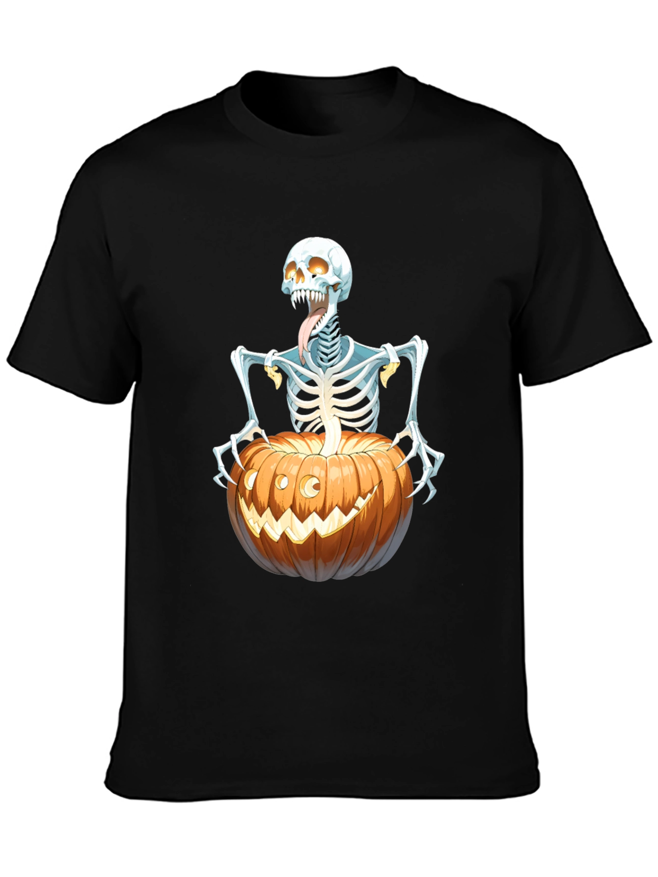 Spooky Skeleton Pumpkin Graphic Tee - Halloween Shirt