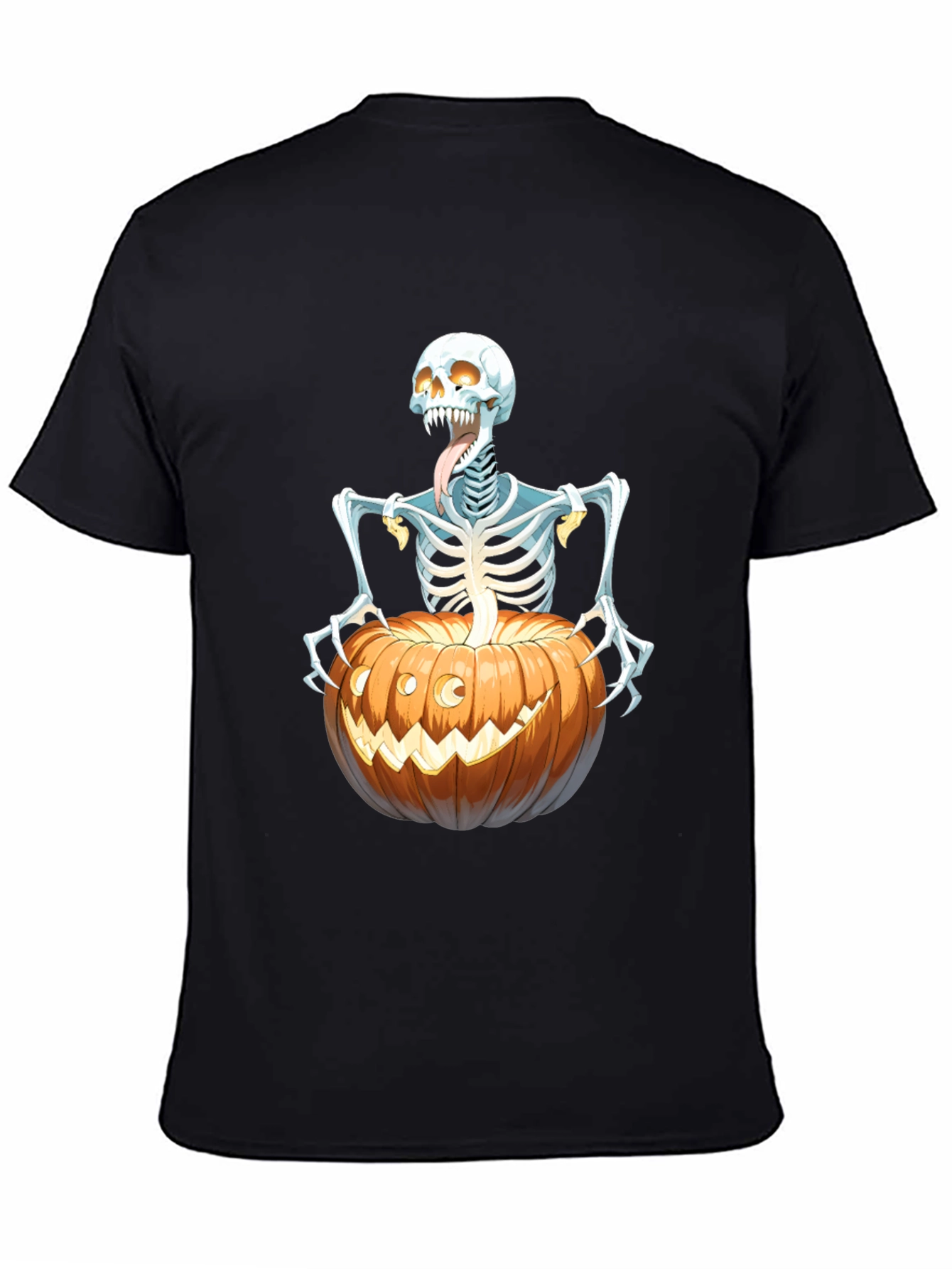 Spooky Skeleton Pumpkin Graphic Tee - Halloween Shirt