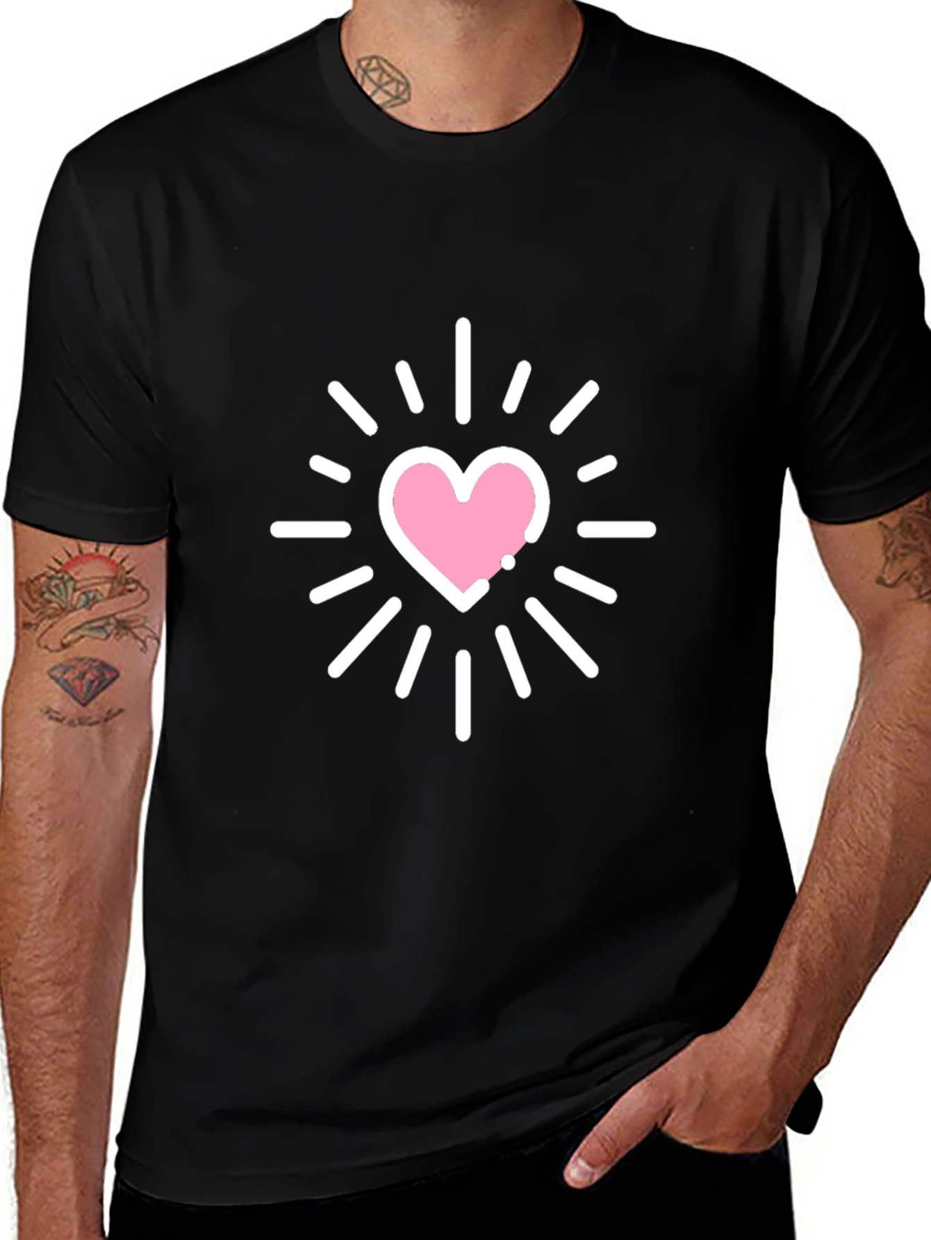 Heart Burst Graphic Tee - Stylish Black T-Shirt