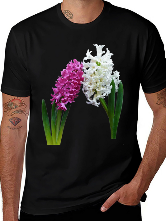 Floral Hyacinth Print Black T-Shirt