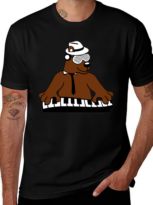 Cool Bear Piano Player T-Shirt - Black