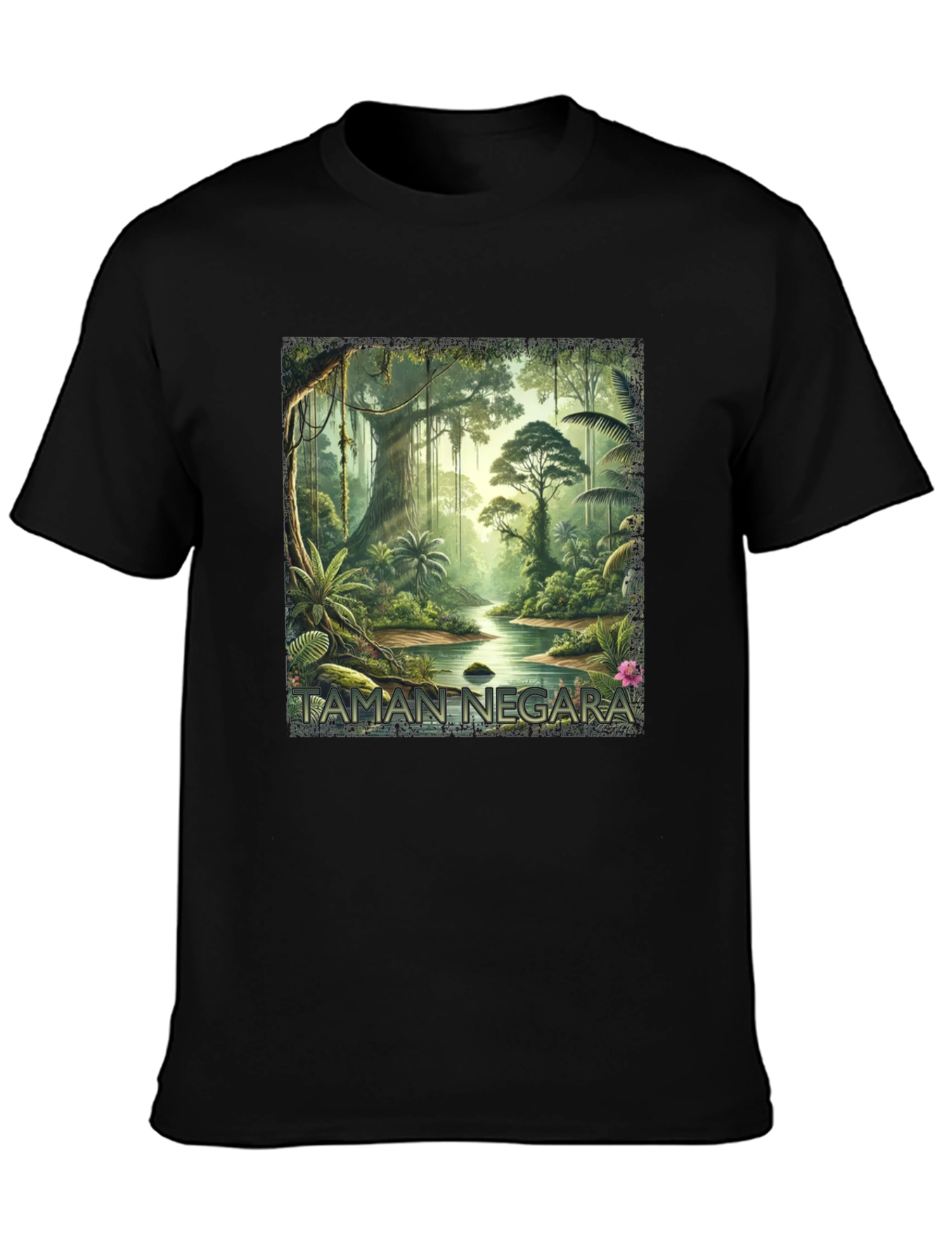 Taman Negara Jungle Print Black T-Shirt