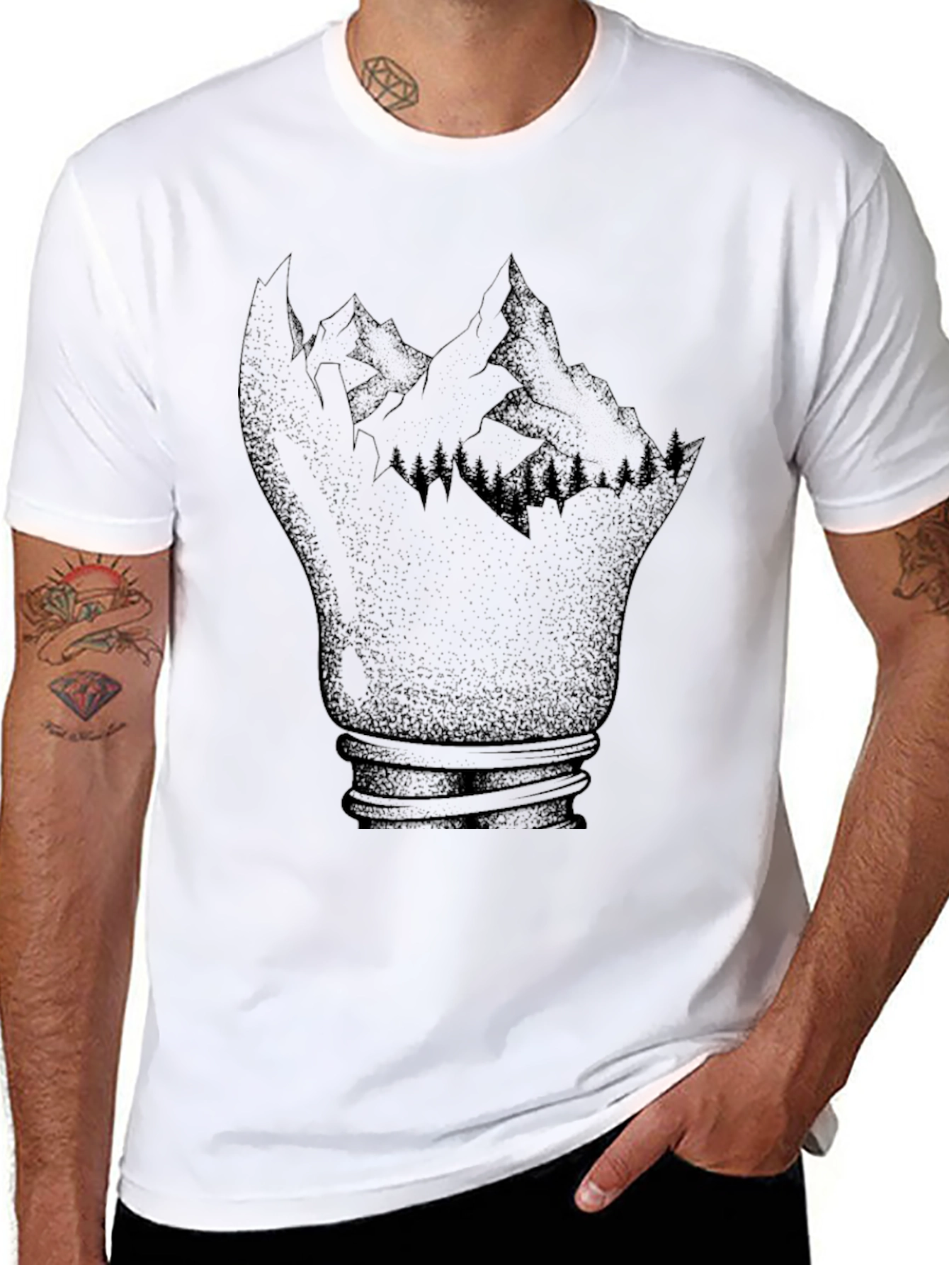 Mountainscape Lightbulb Black T-Shirt