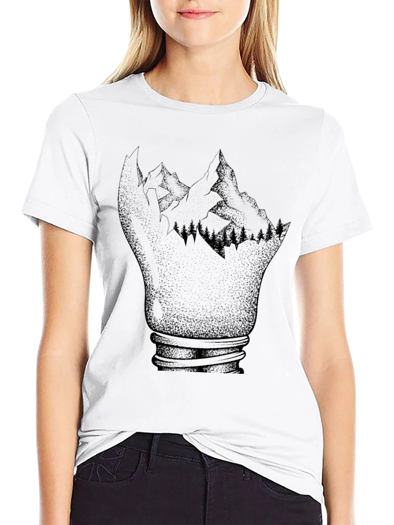 Mountainscape Lightbulb Black T-Shirt