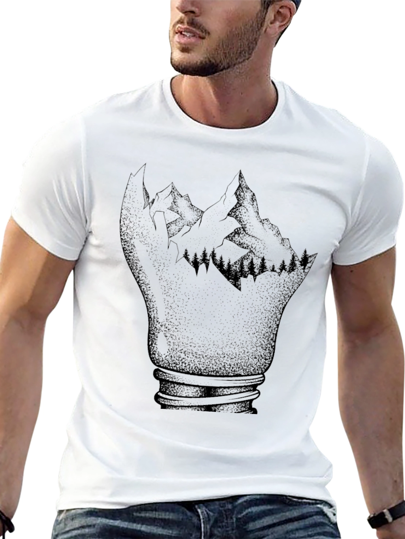 Mountainscape Lightbulb Black T-Shirt
