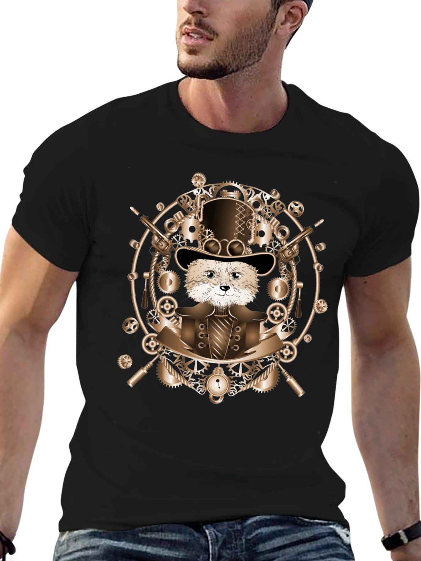 Steampunk Otter T-Shirt - Cog & Gear Design