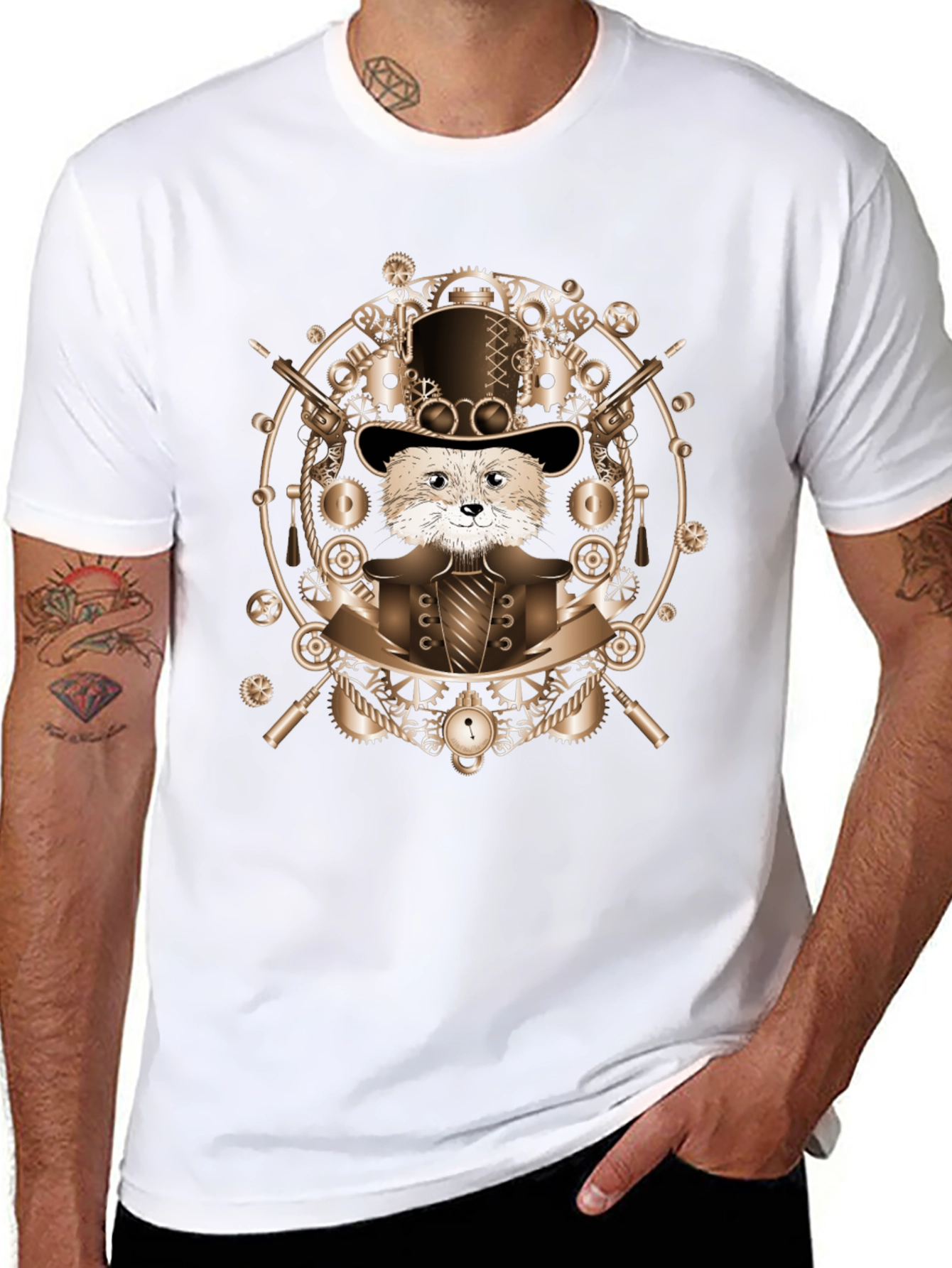 Steampunk Otter T-Shirt - Cog & Gear Design