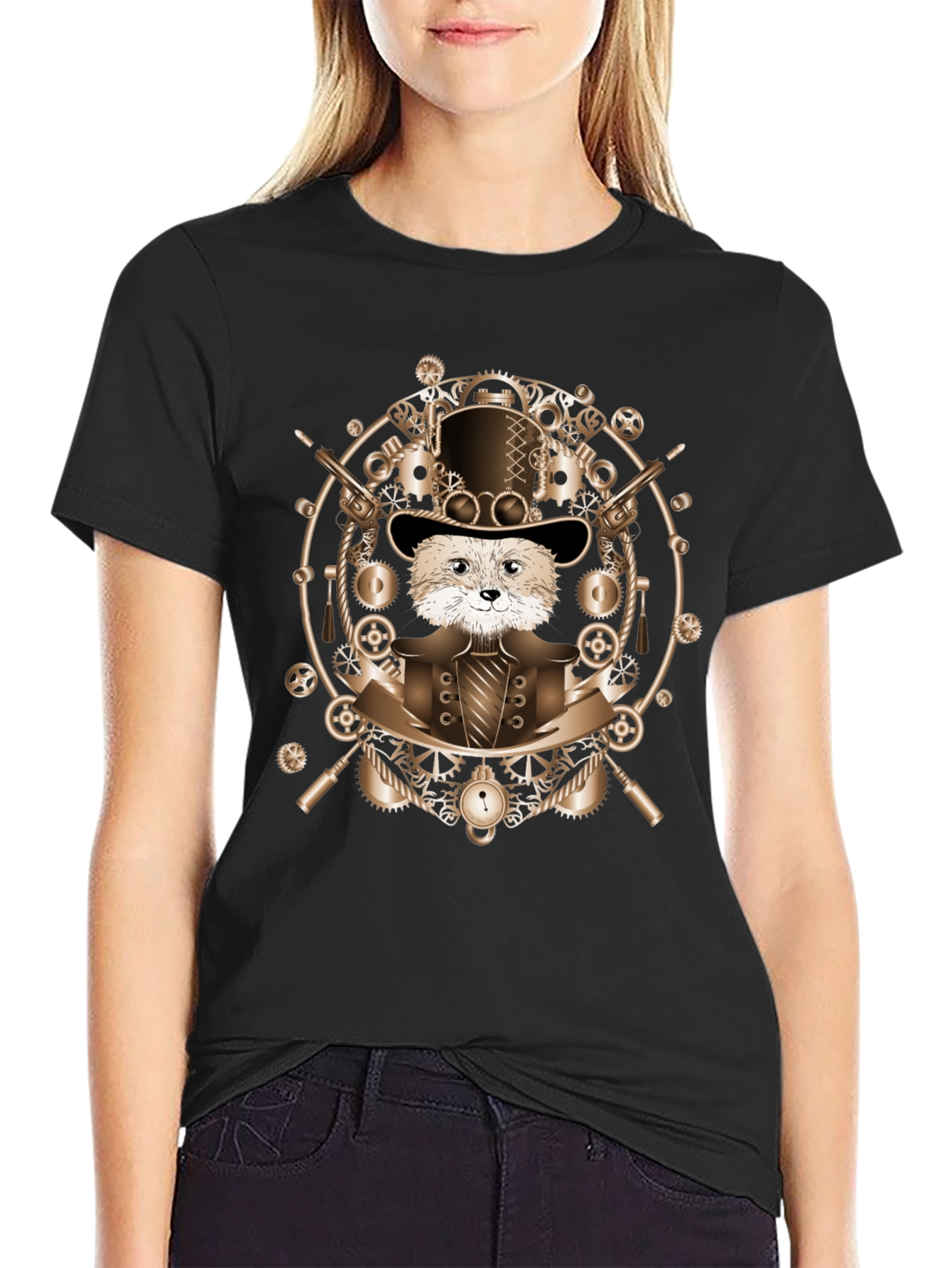 Steampunk Otter T-Shirt - Cog & Gear Design