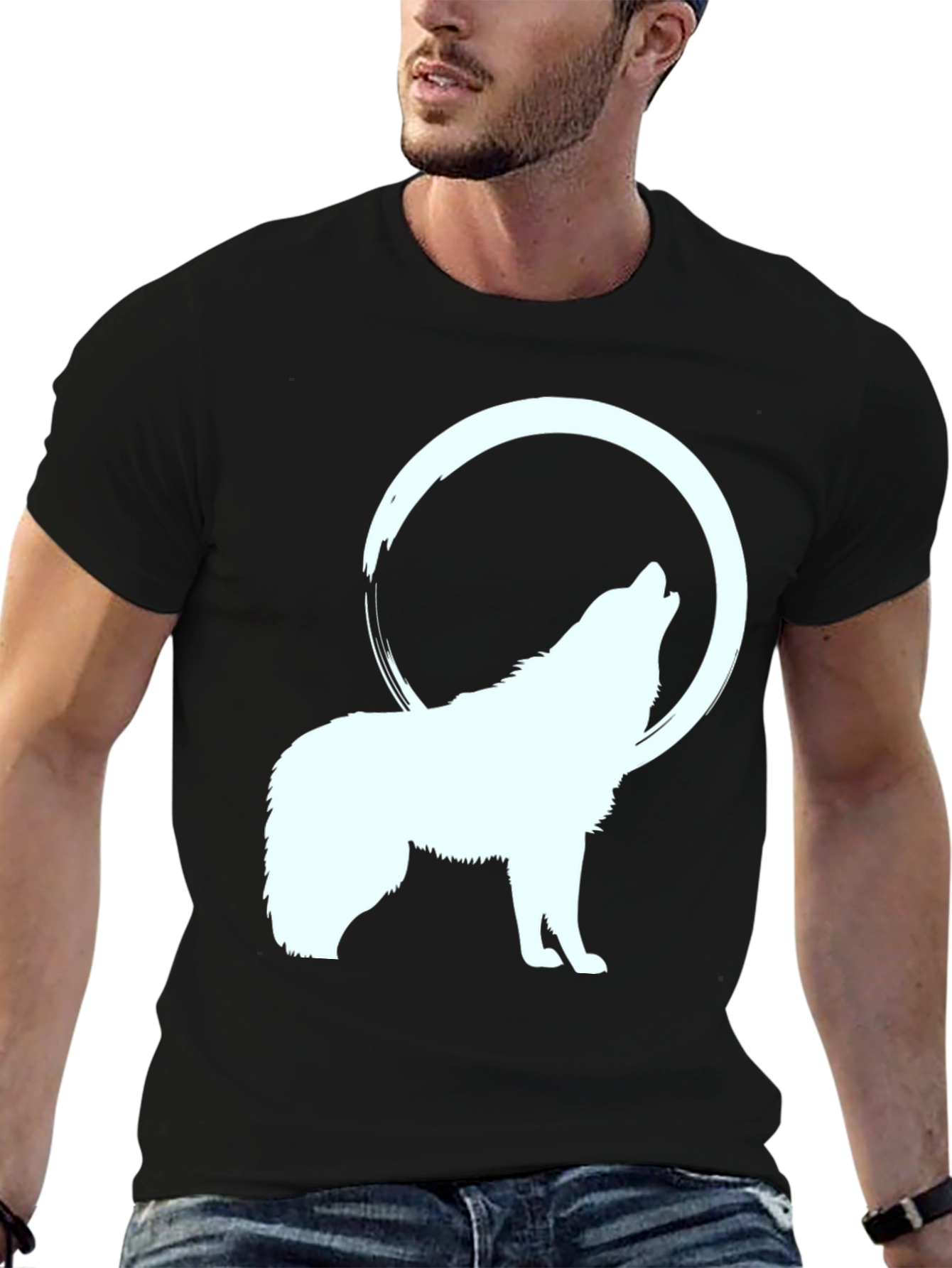 Wolf Howling at Moon Graphic Tee - Black