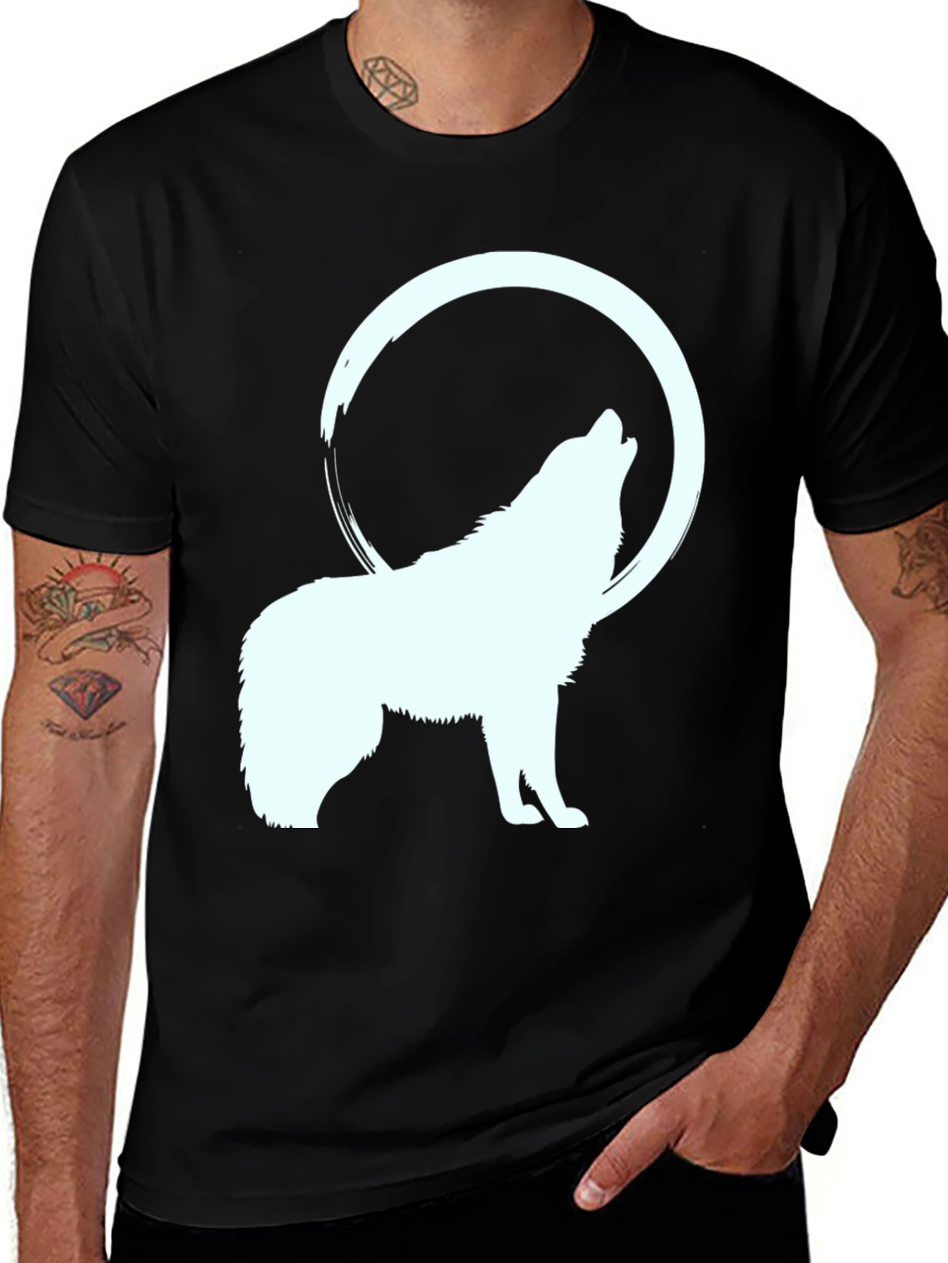 Wolf Howling at Moon Graphic Tee - Black