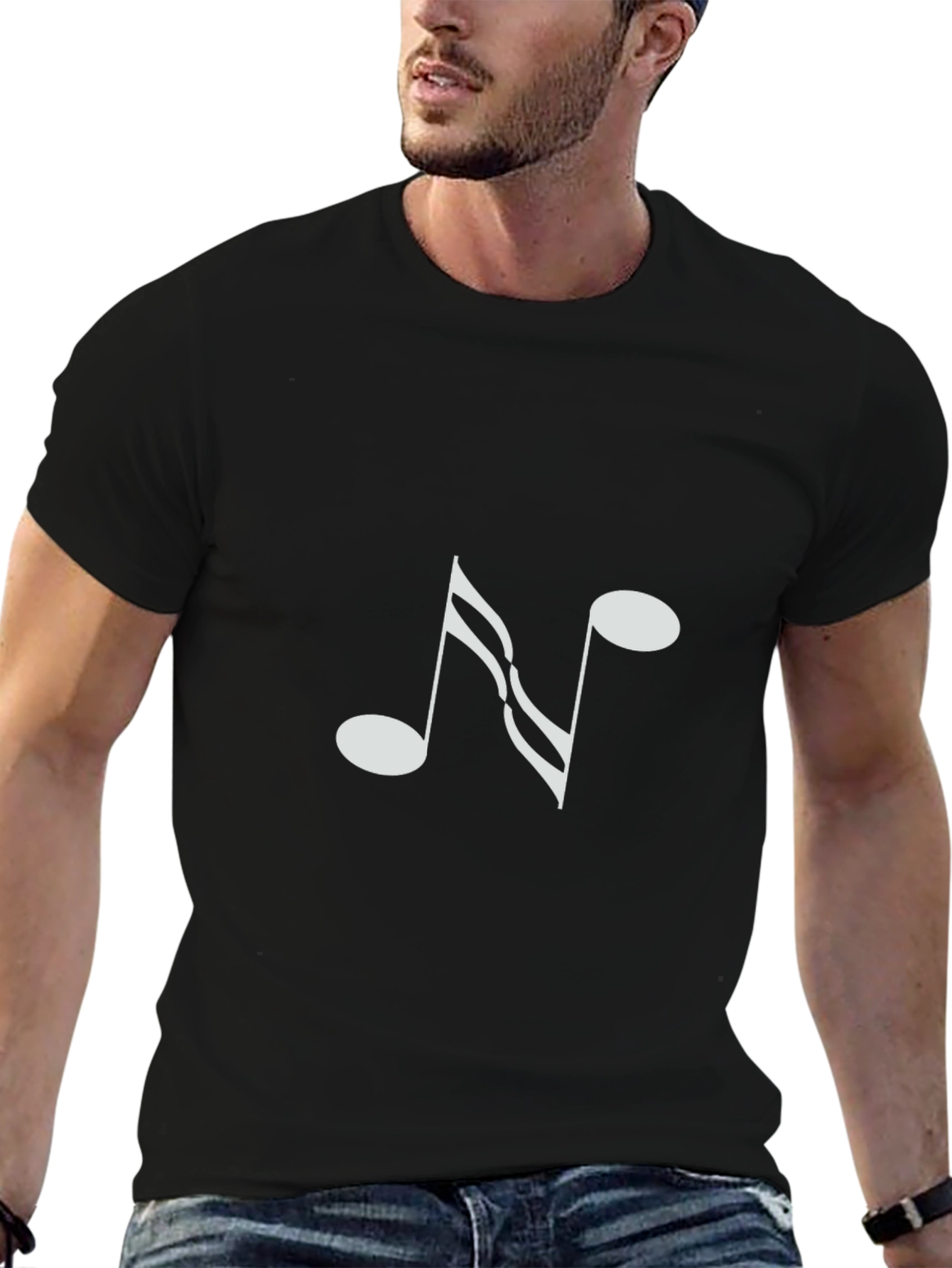 Music Note Graphic Tee - Black Cotton T-Shirt
