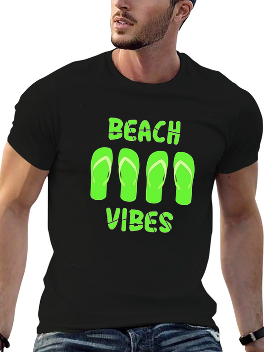 Beach Vibes Graphic Tee - Black Casual T-Shirt