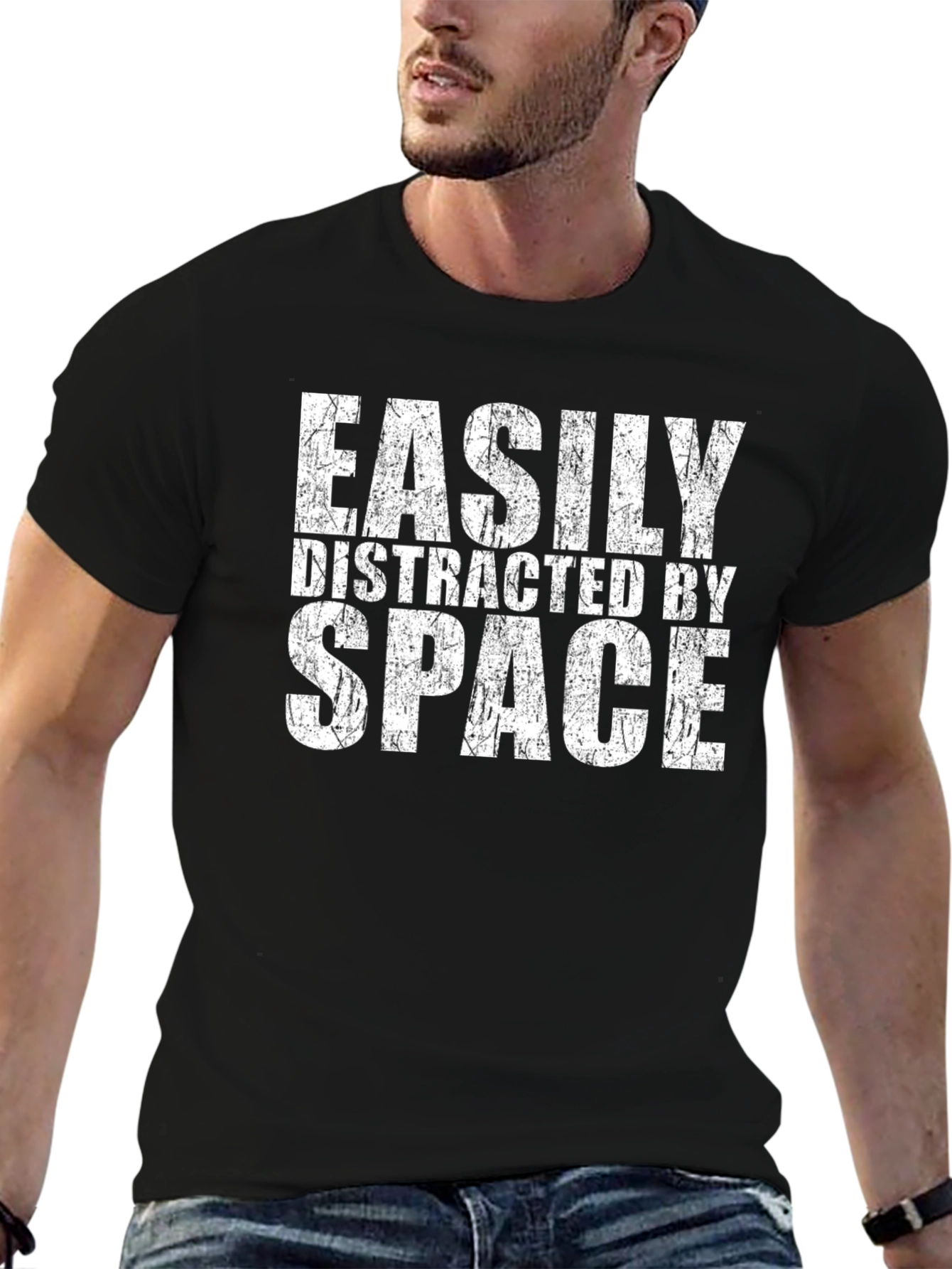 Easily Distracted By Space Black Graphic T-Shirt