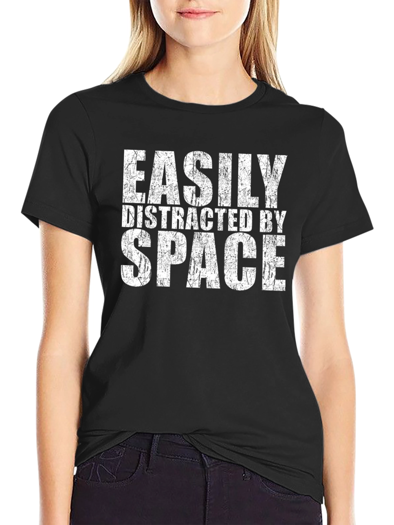 Easily Distracted By Space Black Graphic T-Shirt