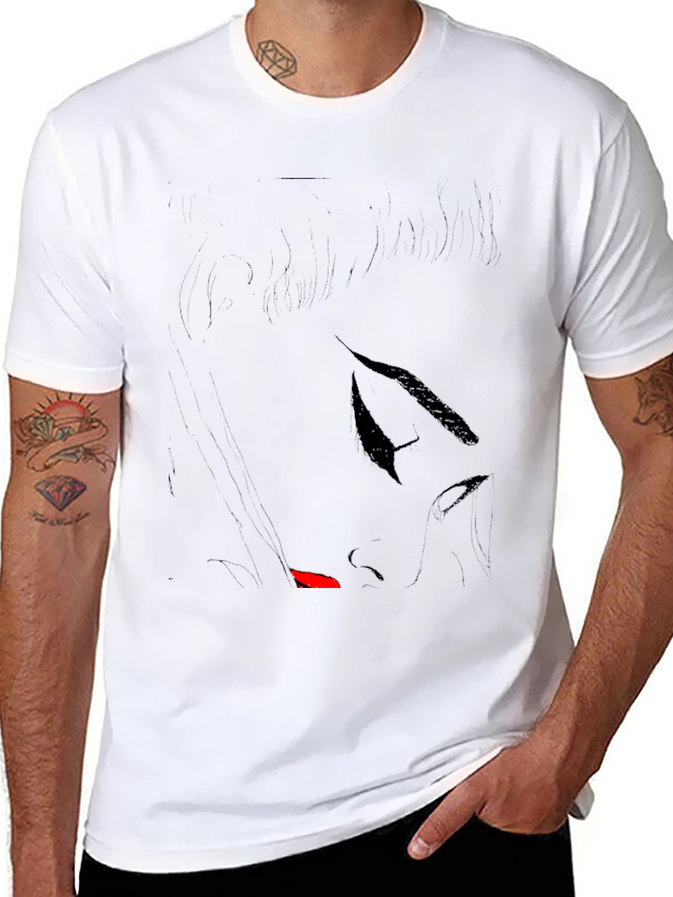 Stylish Black T-Shirt with Abstract Face Design