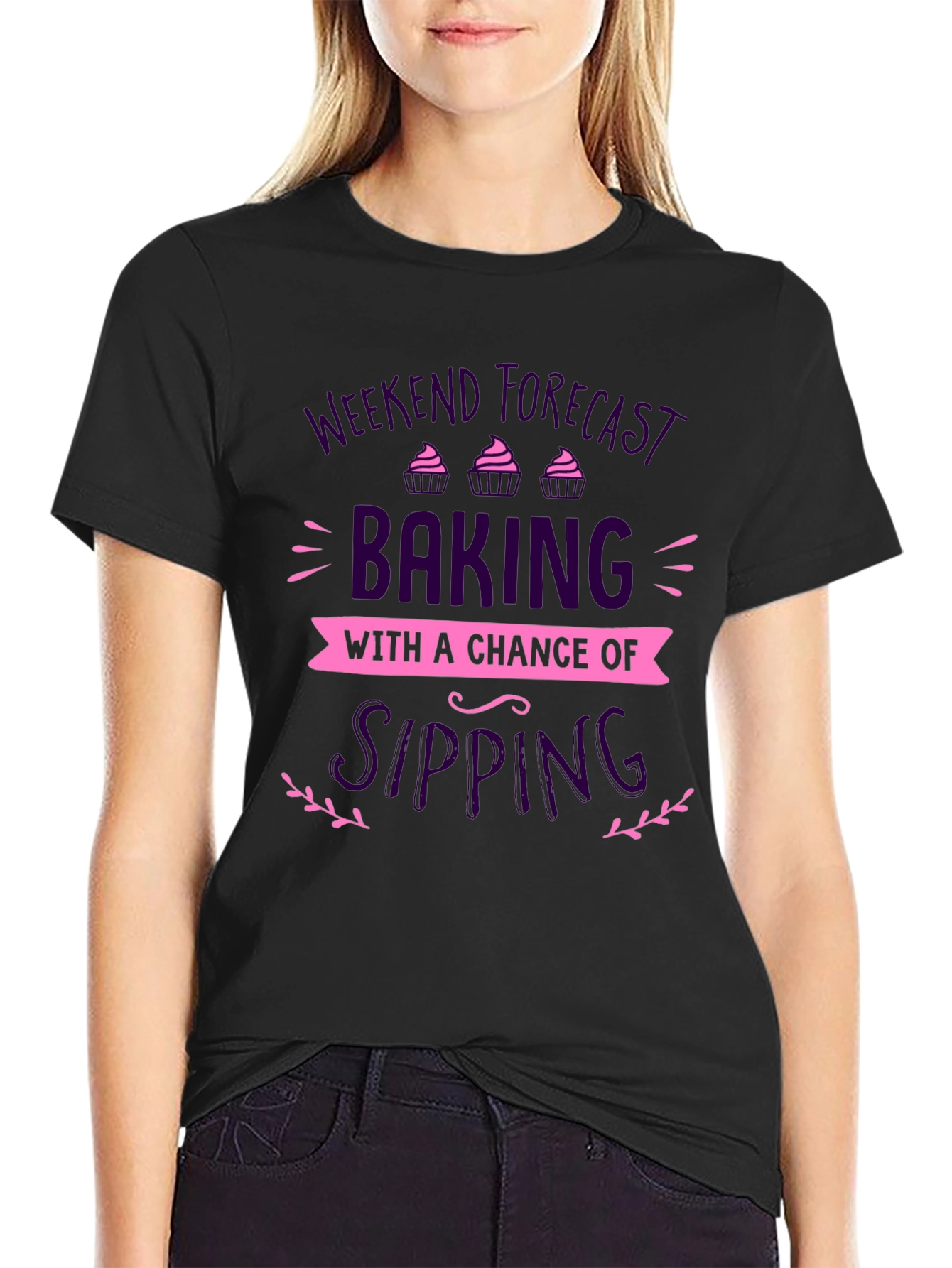 Weekend Baking & Sipping Black Graphic T-Shirt