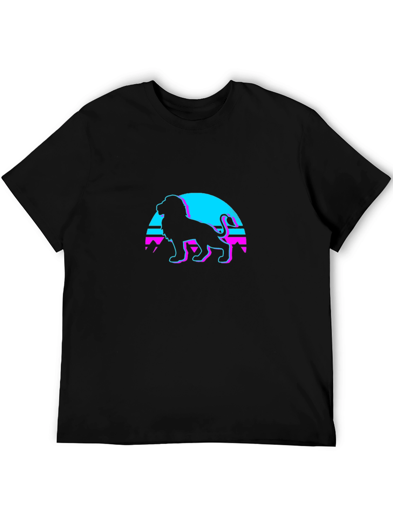 Retro Lion Graphic Tee - Black Cotton Blend