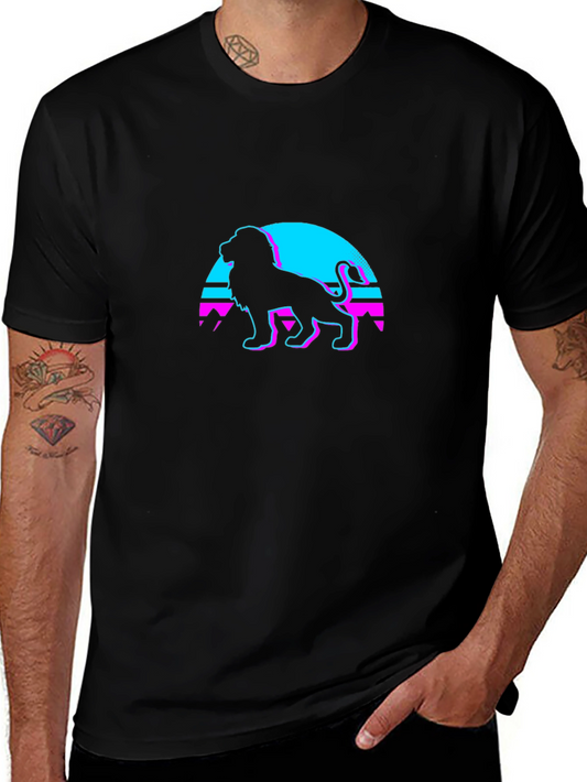 Retro Lion Graphic Tee - Black Cotton Blend