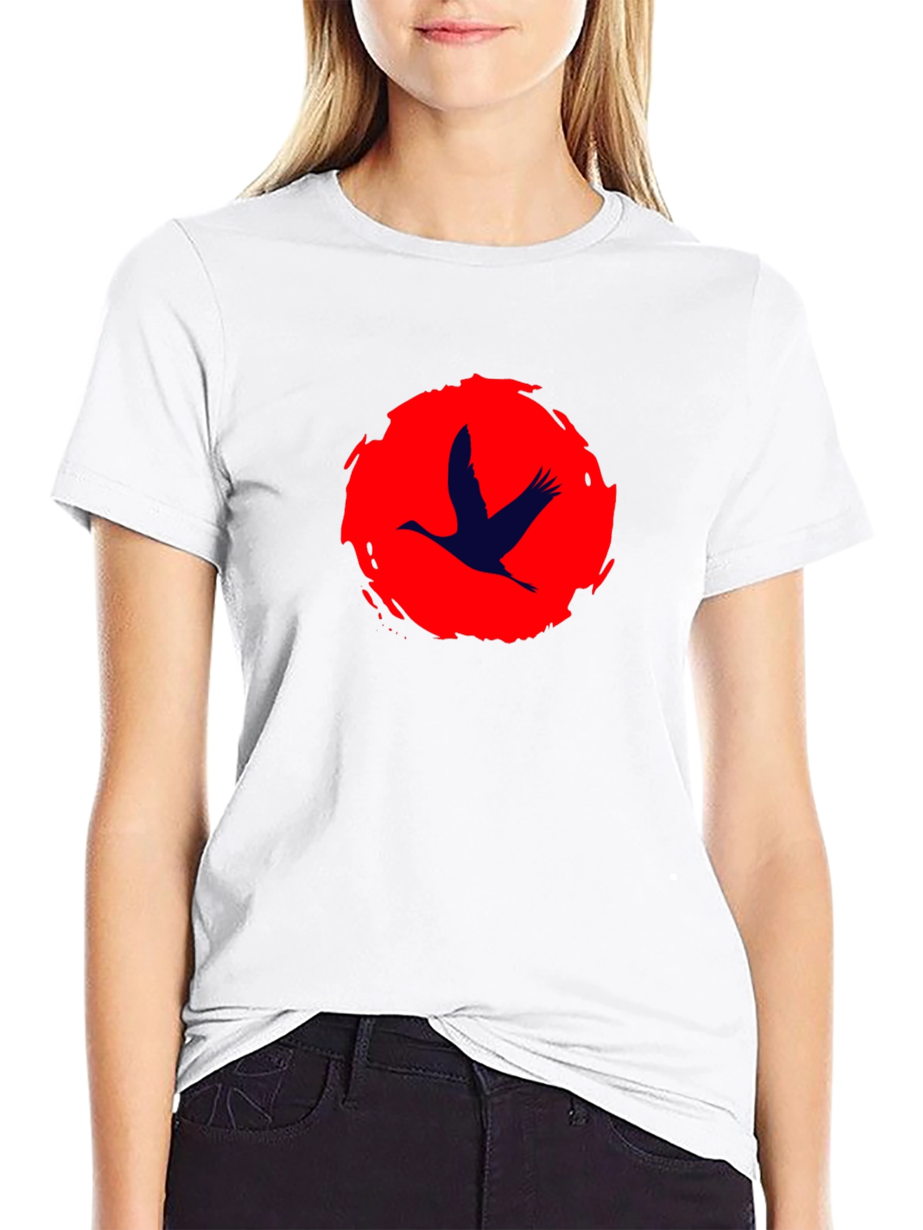 Crane Silhouette T-Shirt - Brushstroke Sun