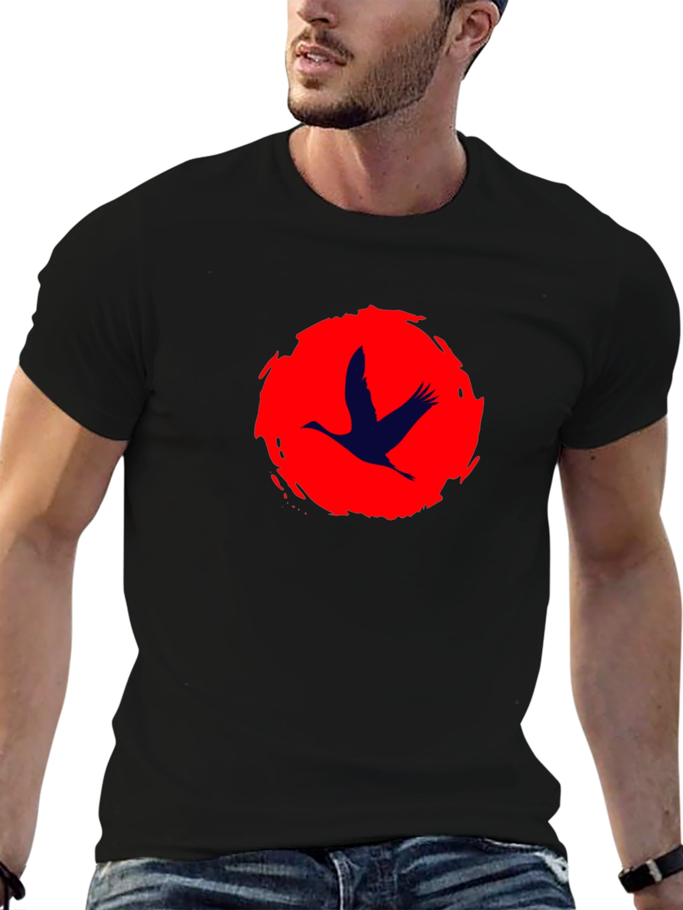 Crane Silhouette T-Shirt - Brushstroke Sun