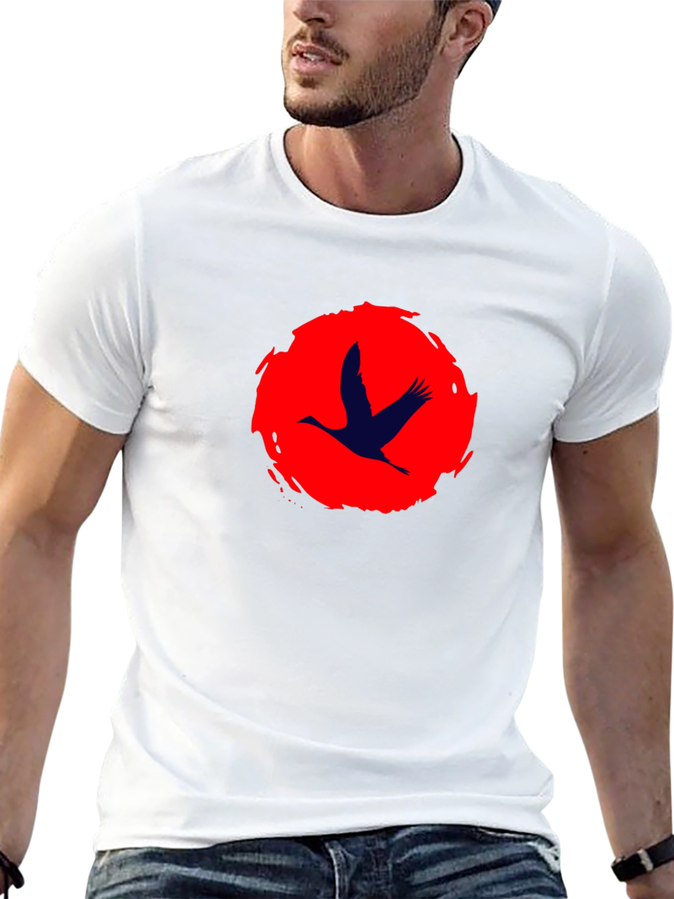 Crane Silhouette T-Shirt - Brushstroke Sun