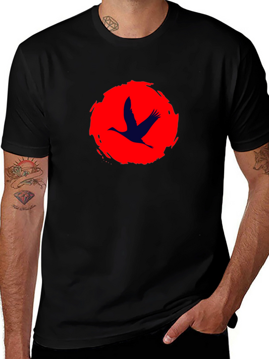 Crane Silhouette T-Shirt - Brushstroke Sun