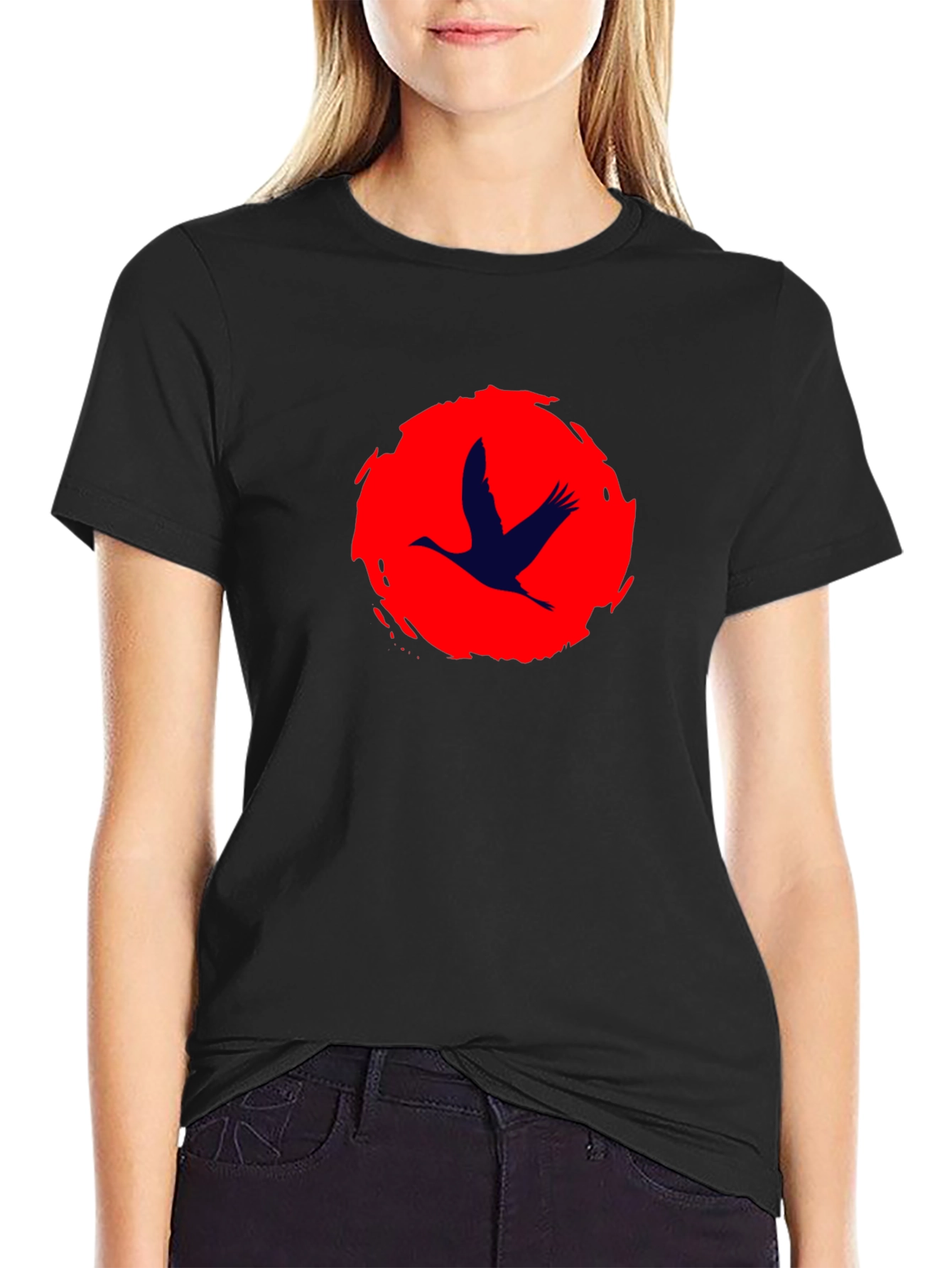 Crane Silhouette T-Shirt - Brushstroke Sun