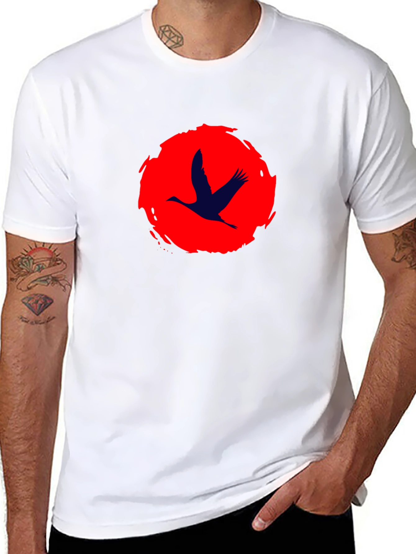 Crane Silhouette T-Shirt - Brushstroke Sun